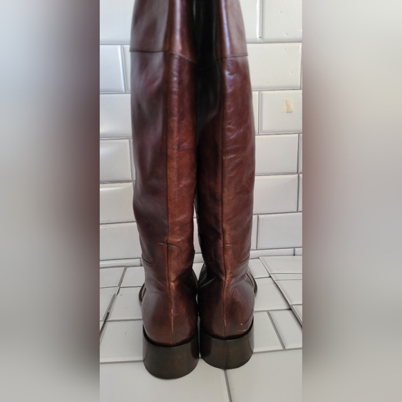 Franco Martini Made In Italy Ladies Dark Brown Tall Leather Boots 1.25in Block H - Picture 5 of 12